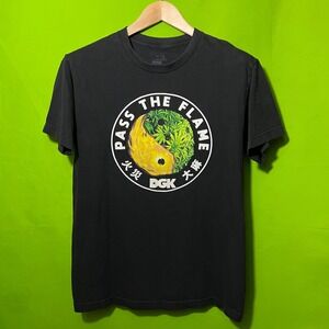 Medium Dirty Ghetto Kids Skate Black Pass The Flame Yin Yang Graphic Shirt weed